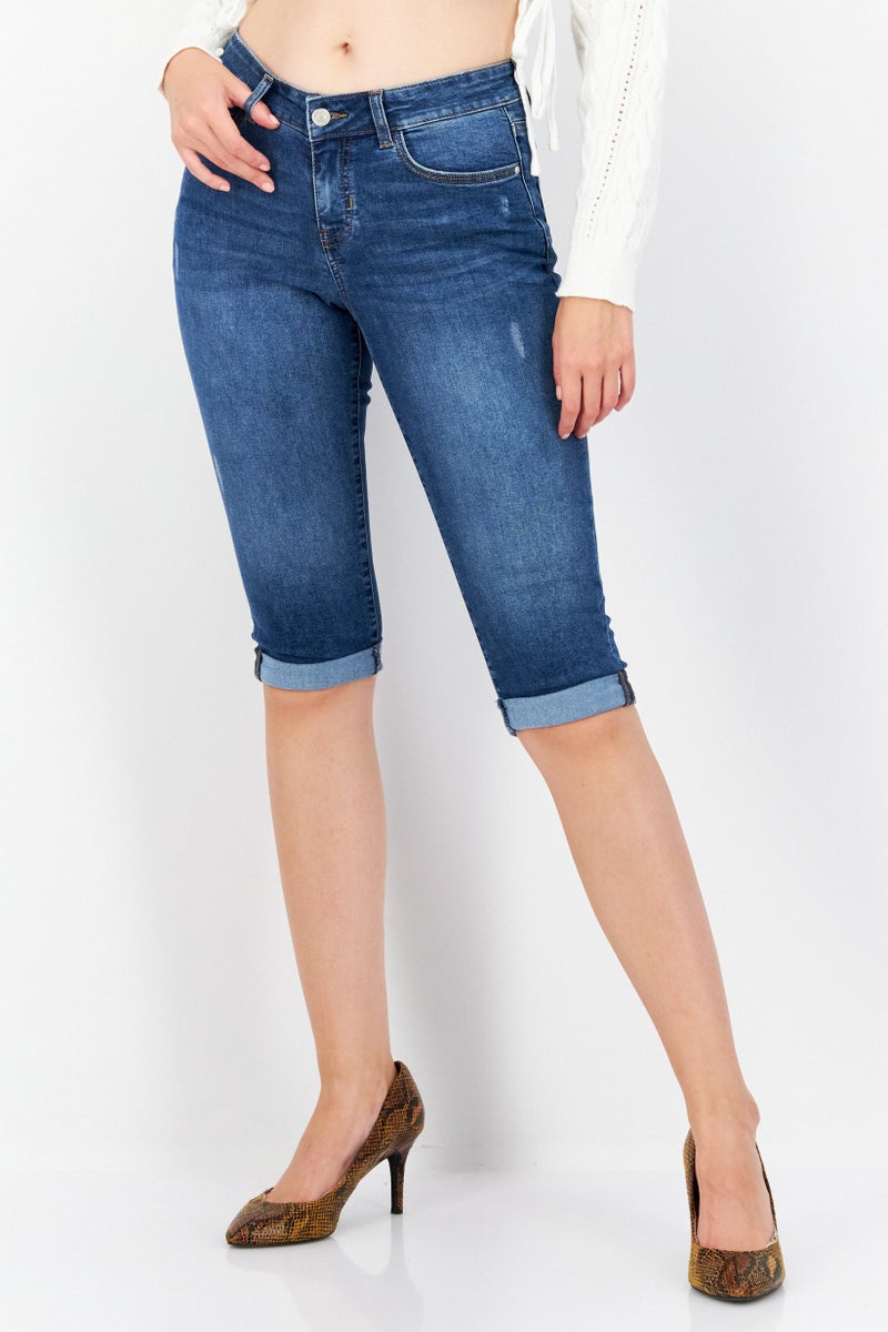 Zero جينز كابري مغسول للنساء بقصة عادية، أزرق - Image 1